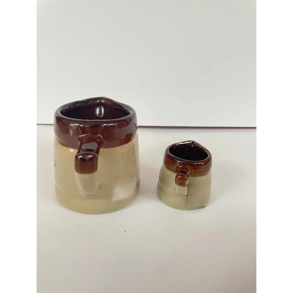 Vintage Ceramic Measuring Pitcher Set 1 Cup and 1/4 Cup Brown Stoneware